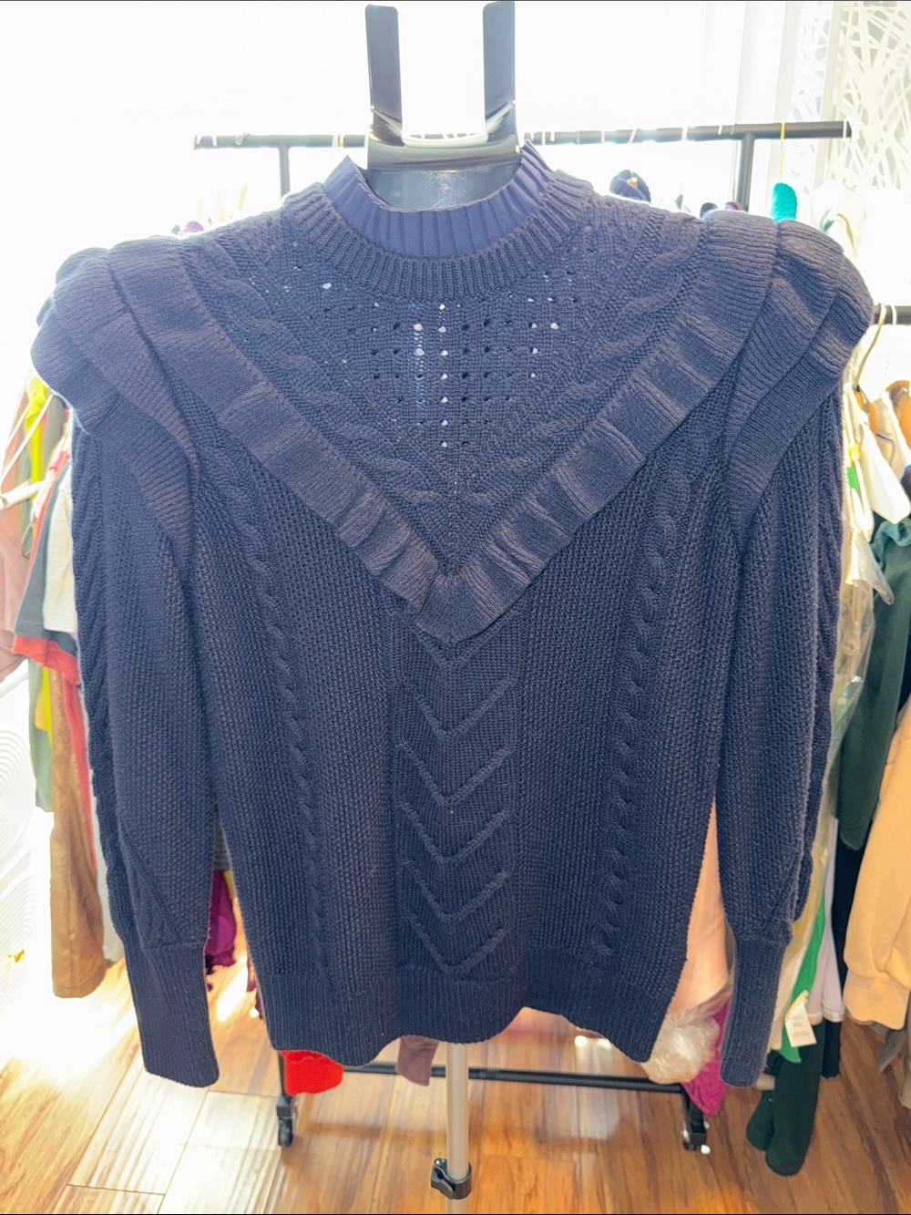 Ted Baker Navy Knit Ruffle-Trim Sweater